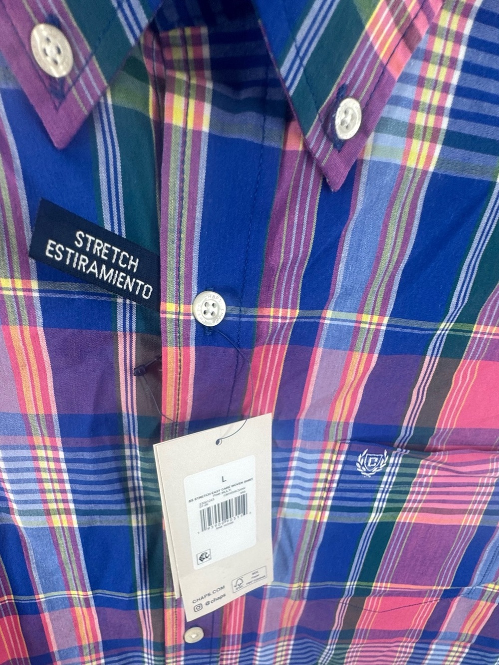 Chaps Pink and Blue Plaid Short-Sleeve Button-Down Shirt - Picture 4 of 6
